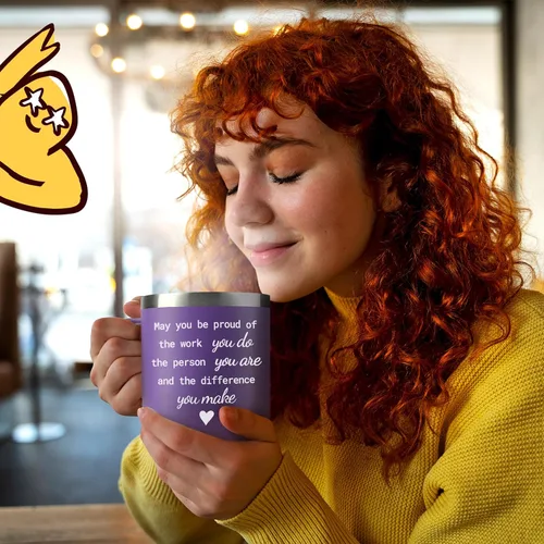 Vista 2 de KLUBI May You Be Proud Of The Work You Do - Regalos de salud mental para mujeres, vaso de 14 onzas, taza morada, regalo de agradecimiento