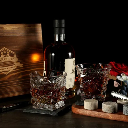 Vista 6 de Juego de regalo de piedras de whisky, juego de 2 vasos de whisky, rocas de whisky de granito, juego de caja de whisky escocés, el mejor regalo