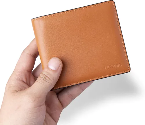 Vista 3 de LETHNIC Cartera plegable de cuero para hombre - Acogedora, Marrón, Classic