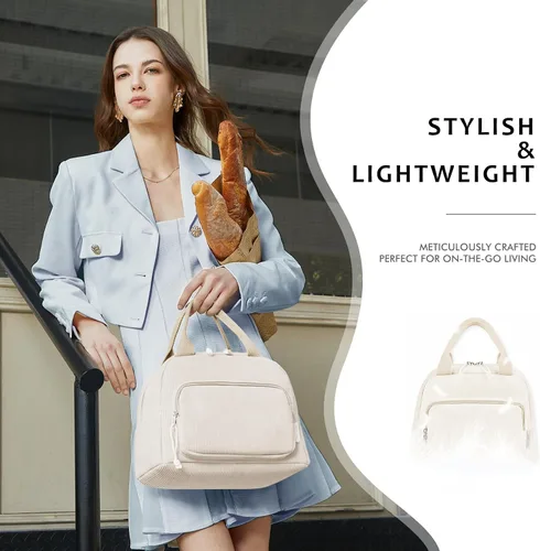 Vista 2 de HOMESPON Bolsa de Almuerzo para Mujeres Hombres Adultos con Bolsillo Frontal Bonita Pana Aislada Bolsa de Almuerzo Tote Gran Capacidad Caja