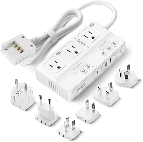Vista 9 de Adaptador de conexión universal a tierra Ceptics, 4 USB + convertidores 150 W, Blanco