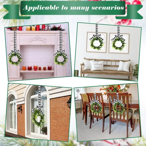 Vista 7 de 6 Piezas Coronas Pequeñas de Navidad para Gabinete de Cocina 9" Mini Coronas Artificiales de Boj de Navidad con Lazo de Cinta Decoración de Fiesta
