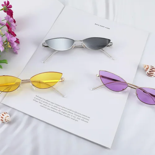 Vista 20 de FEISEDY Gafas de sol de diseñador de moda Retro pequeños pétalos forma arco templo diseño B2298
