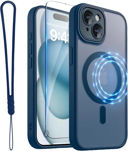 Vista 45 de ROYBENS Funda transparente mate para iPhone 12 Pro-Max compatible con Magsafe, protección completa de lente de cámara, protector de pantalla, correa