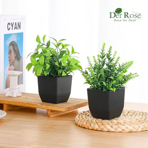 Vista 2 de Der Rose Paquete de 2 plantas falsas negras pequeñas para decoración de Negro
