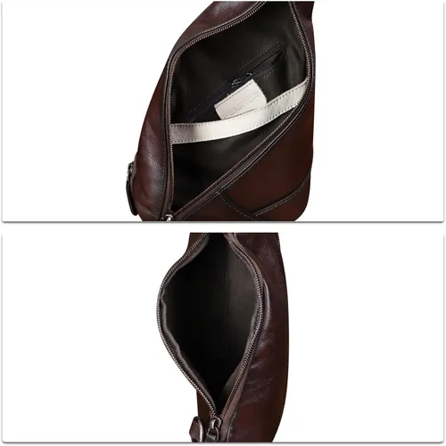 Vista 7 de Bolso de cuero genuino para mujeres y hombres, mochila de cuero vintage, bolso cruzado de hombro, Café
