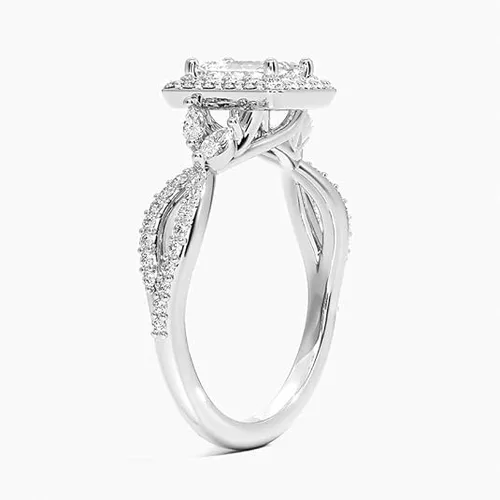 Vista 2 de IGI Anillo de compromiso de diamantes creados en laboratorio de excelente talla esmeralda blanca de 1.18 quilates con marquesa de acento y diamantes