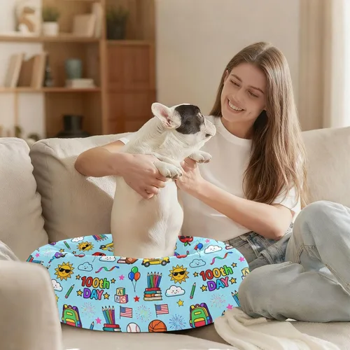 Vista 8 de Wudan Pet Cat Beds Donut Cuddler Fluffy Puppy Beds for Extra Small Size Pets Supplies XS 100th Day Celebration Pattern Blue