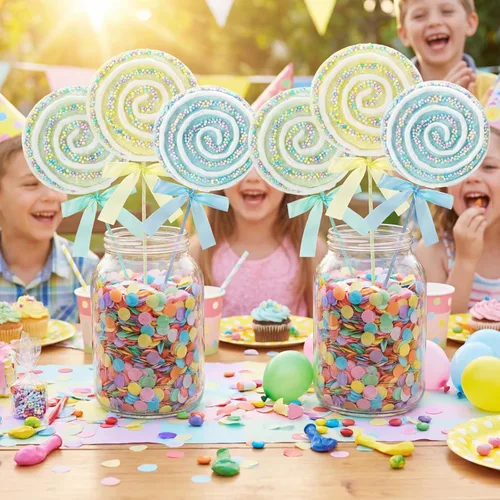 Vista 4 de JellyArch 6 piezas de 16 pulgadas grandes decoraciones de fiesta de caramelos gigantes de piruleta con palos para árbol de Navidad, piruleta pastel