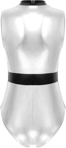 Vista 5 de Body metálico brillante para mujer, cadete espacial alienígena, galaxia, viajero, juego de rol, disfraz D1702#plateado, talla XL
