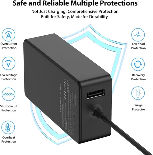 Vista 3 de Cargador Surface Pro de 65 W para Microsoft Surface Pro Charger 10,9, 8, 7+, 7, 6, 5, 4, 3, X, Windows Surface Laptop 5, 4, 3, 2, 1, Studio Surface
