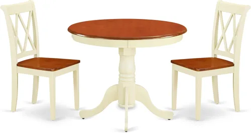 Vista 16 de East West Furniture ANCL3-LWH-W - Juego de mesa de cocina de 3 piezas para espacios pequeños contiene una mesa de comedor redonda con pedestal y 2