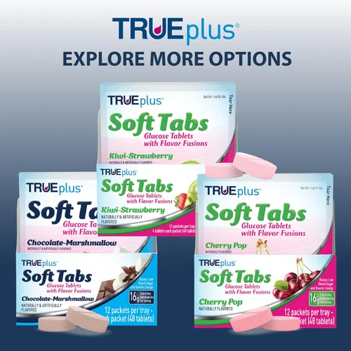 Vista 6 de TRUEplus Soft Tabs Tabletas de glucosa, masticables, sabor Cherry Pop, 0.64 onzas de carbohidratos de acción rápida, sin grasa, sin gluten, Boost