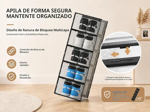 Vista 6 de Kuject Cajas de almacenamiento de zapatos grandes, 12 unidades, organizador Negro