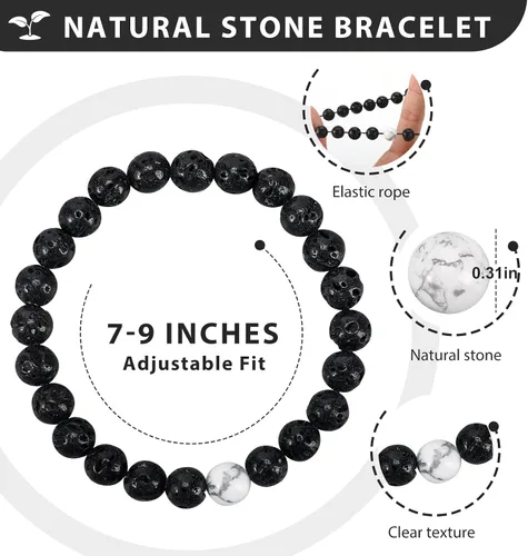 Vista 2 de XYZBSTAR 2Pcs Beaded Stretch Bracelets 8mm Round Gemstone Healing Crystal Stone Bracelet Gift for Women Man Couple Reiki Jewelry