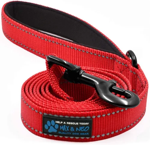 Vista 5 de Max and Neo Correa de nylon reflectante para perro - Donamos una correa a un rescate por cada correa vendida (Negro, 4 pies)
