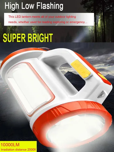 Vista 3 de SUYOOULIN Linterna LED recargable solar, súper brillante, 10000 lm, reflector LED de mano, linterna de campamento, luz de trabajo, 5 modos de luz