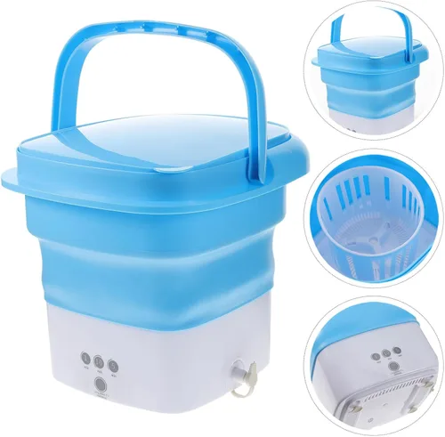 Vista 7 de Angoily Mini lavadora portátil Lavadora plegable para apartamentos y viajes con temporizador de pantalla táctil Simulación de lavado a mano Cesta