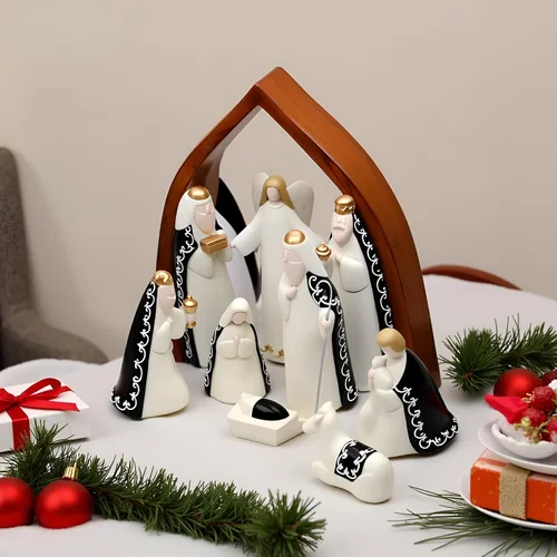 Vista 4 de Comfy Hour Rhode Island - Novedad Faith and Hope Baby Jesus Nativity, 9 piezas de Santa Familia con figuras de ángel, escena de Navidad