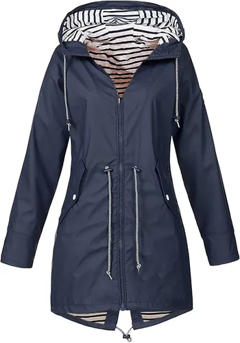 Vista 2 de Chaquetas de lluvia para mujer talla grande impermeables ligeras ajustables resistentes al viento con capucha rompevientos con cremallera