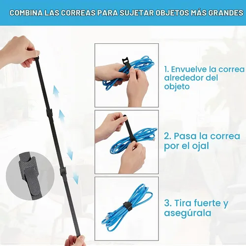 Vista 5 de 90 bridas reutilizables con gancho y bucle, correas de cables ajustables multiusos para organizar el hogar, la oficina y los centros de datos