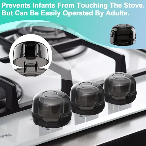 Vista 6 de Fundas de seguridad para pomo de estufa y cerradura de horno para niños y bebés, fundas para pomos de gas de tamaño universal, vista clara, fundas