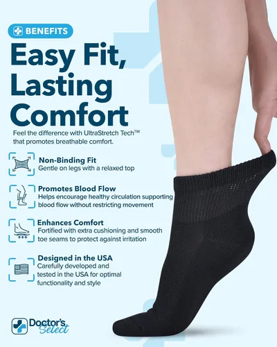 Vista 2 de Calcetines de tobillo para diabéticos Doctor's Select para mujeres y hombres - 4 pares Calcetines para diabéticos unisex para adultos