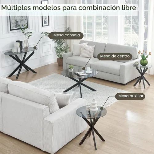 Vista 6 de Moderna mesa consola ovalada de vidrio, mesa de sofá estrecha para entrada, entrada, sala de estar, vestíbulo, pasillo, oficina, 45 pulgadas de Negro