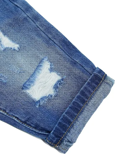 Vista 3 de KIDSCOOL SPACE Pantalones de mezclilla con bolsillo diagonal con cintura elástica y volantes para niñas pequeñas