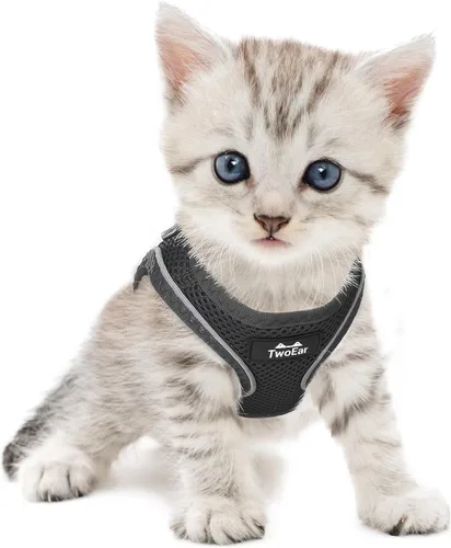 Vista 8 de TwoEar Arnés de gato a prueba de escape, suave chaleco ajustable para perro, de malla transpirable, chaqueta reflectante de fácil control para Negro