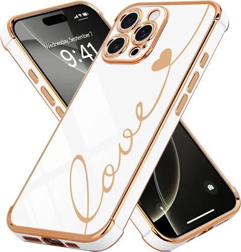 Vista 16 de LCHULLE Funda compatible con iPhone 12 para mujeres y niñas, bonito diseño de corazón de amor con enchapado de lujo, cubierta de TPU suave a prueba