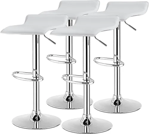 Vista 10 de NAFORT Juego de 2 taburetes de bar giratorios de altura ajustable sin espalda, de piel sintética y base cromada, sillas de bar modernas para Blanco
