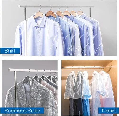 Vista 5 de Chumia Paquete de 50 fundas de hombro para ropa en el armario, fundas transparentes para colgar en trajes, chaquetas, camisas, protector organizador