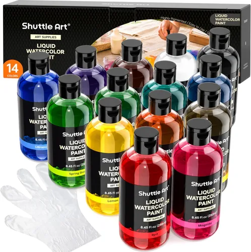 Vista 10 de Shuttle Art 8 Colors Liquid Watercolor Paint, 4oz Non-Toxic Watercolors