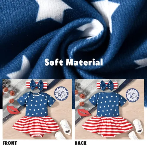 Vista 4 de Aalizzwell Vestido tipo body para bebé recién nacido Bandera estadounidense