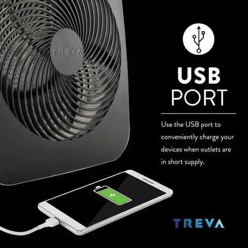 Vista 6 de Treva Ventilador portátil de batería de escritorio de 10 pulgadas, alimentado por batería y/o adaptador de CA, circulación de aire con 2 velocidades