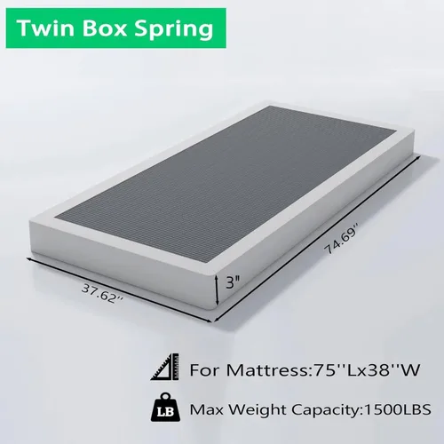 Vista 3 de ALDRICH Somier de Perfil Bajo Tamaño Twin, Somier de Metal Resistente de 3 Pulgadas para Cama Twin, Base de Colchón Antideslizante/Sin Ruido/Fácil