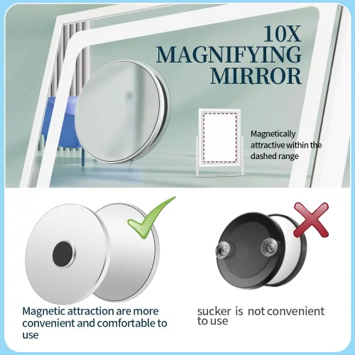 Vista 3 de Espejo de tocador con luces – 13.78 x 10.23 pulgadas, espejo de maquillaje iluminado ajustable para escritorio, espejo de aumento desmontable 10X
