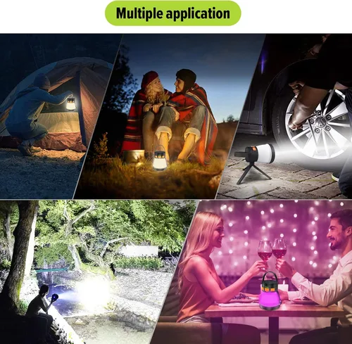 Vista 9 de Linterna LED para campamento, 1500 lúmenes, linterna de campamento recargable con carga de panel solar, impermeable, 8 modos de luz, banco