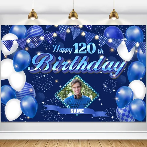 Vista 88 de Dicodes Fondo de decoración de feliz cumpleaños número 100 color azul marino personalizado, cartel con purpurina, pancarta, suministros