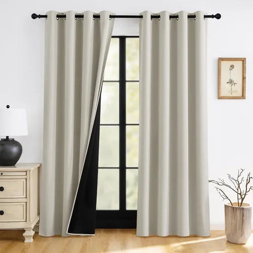 Vista 9 de RYB HOME Cortinas 100% opacas de 63 pulgadas de largo, cortinas de ventana de eficiencia energética y reducción de ruido para dormitorio, sala