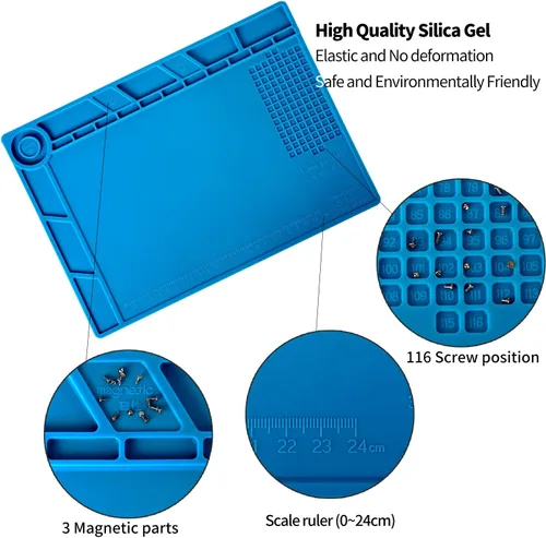 Vista 3 de Kaisiking Alfombrilla de silicona para soldadura, alfombrilla magnética de reparación de silicona, resistente al calor, para soldadura, reparación