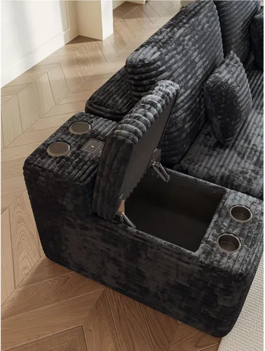 Vista 6 de KEIKI 150" Sofá seccional modular de gamuza en forma de U extragrande con 2 otomanos y consola multifuncional, sofá tapizado de 6 plazas con USB y 2