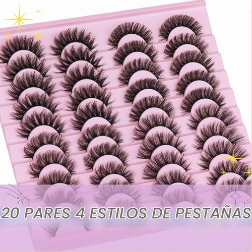 Vista 5 de 20 pares de pestañas postizas naturales de visón sintético, pestañas de ojo de gato, esponjosas, 4 estilos 5D, pestañas postizas de volumen 5D