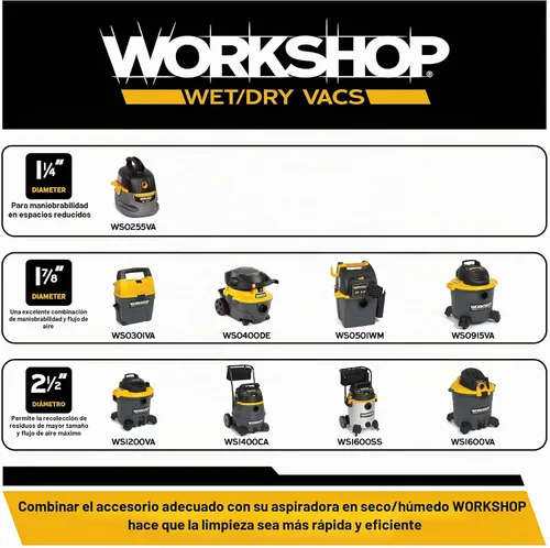 Vista 5 de WORKSHOP Wet/Dry Vacs Cepillo para piso, de 1-7/8 pulgadas, para aspiradora en seco o húmedo, para tienda.