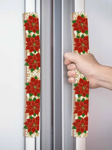 Vista 2 de Juego de 2 fundas navideñas para manijas de puerta de refrigerador, lavavajillas, microondas, horno, nevera, estufa, electrodomésticos, accesorios