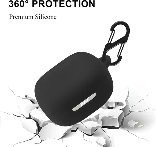 Vista 2 de Funda de silicona para JBL Live Pro TWS 2/JBL Live Pro+ TWS, funda protectora a prueba de golpes para auriculares con accesorios de mosquetón (negro)
