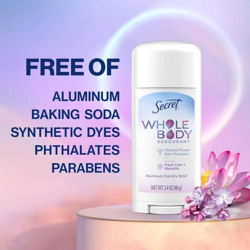 Vista 4 de Desodorante Secret en Barra para Todo el Cuerpo para Mujeres, Aroma a Lila y Ninfa del Agua, Barra de Desodorante sin Aluminio, Protección contra