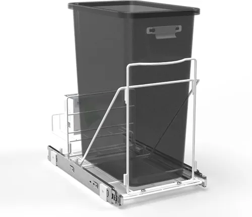 Vista 8 de Home Zone Living Bote de basura de cocina doble extraíble de 15 galones para reciclaje y basura, diseño debajo del fregadero en el gabinete