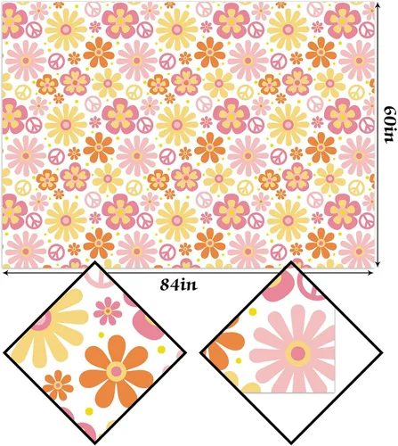 Vista 5 de Hafangry Groovy - Mantel retro hippie bohemio para fiesta, decoración de mesa de fiesta de margaritas, decoración de mesa de fiesta de temporada